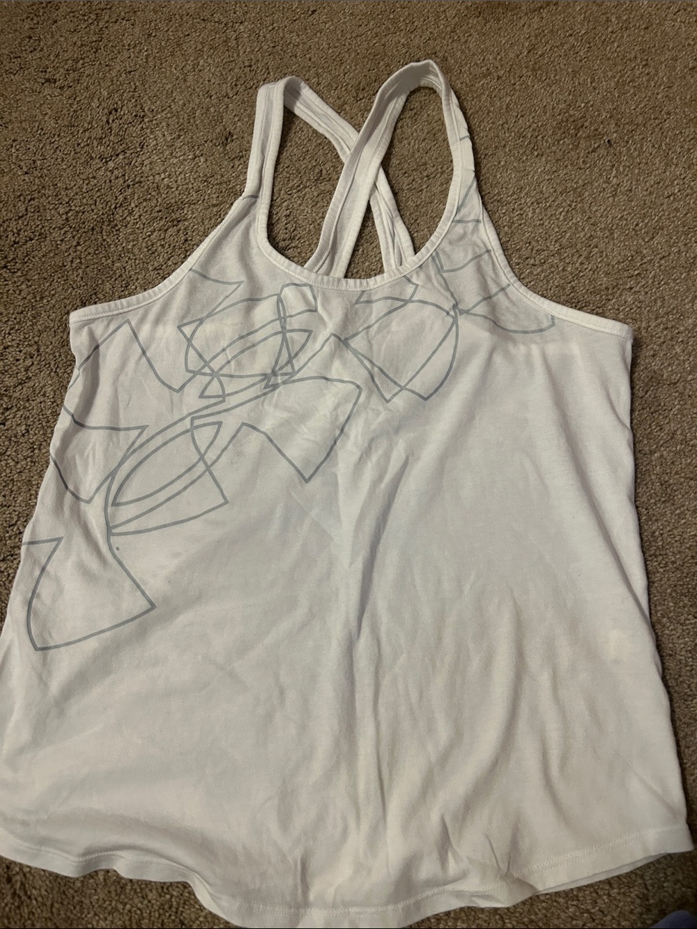 White Racerback Tank Top with Subtle Gray Print